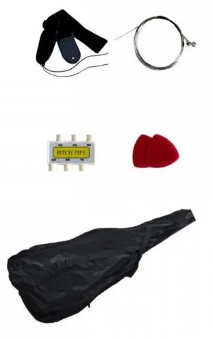 Eco Carrying Bag For Acoustic Guitar Full Size, Strap, Picks, Pitch Pipe Tuner & Extra Strings