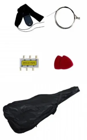 Eco Carrying Bag For Acoustic Guitar Full Size, Strap, Picks, Pitch Pipe Tuner & Extra Strings