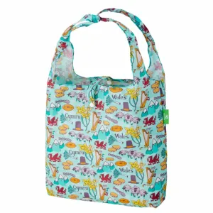 Eco Chic Lightweight Foldable Reusable Shopping Bag-  Blue Wales Montage