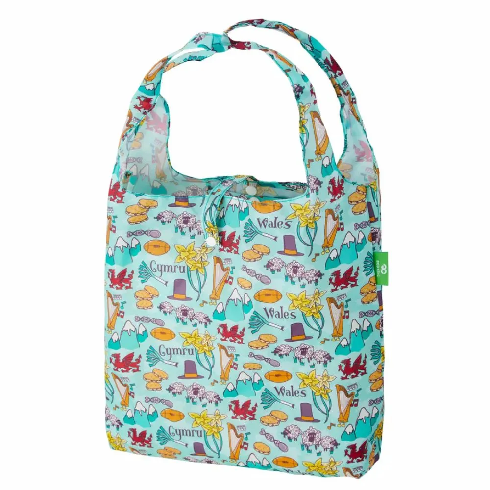 Eco Chic Lightweight Foldable Reusable Shopping Bag-  Blue Wales Montage