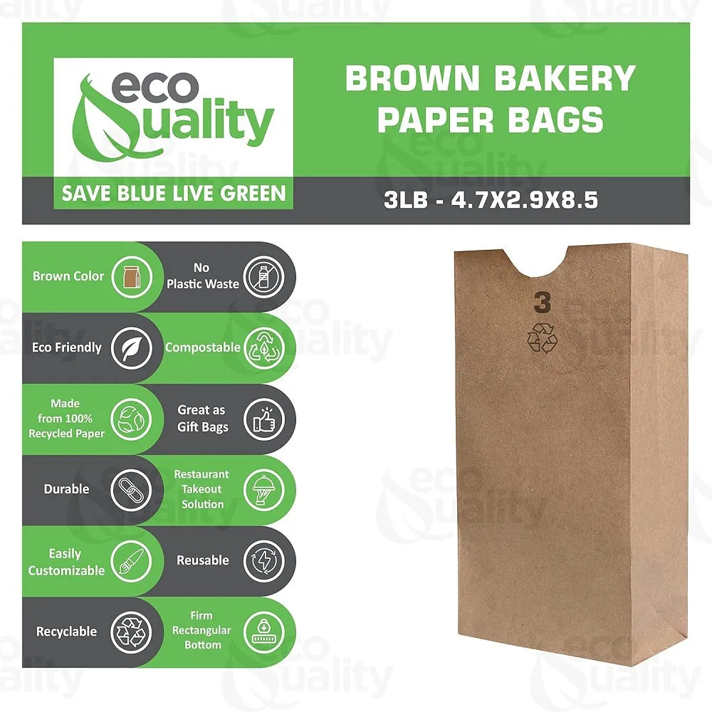 Eco Quality Brown Kraft Paper Bag (3 lb), Small, 500 Ct, Paper Lunch Bags