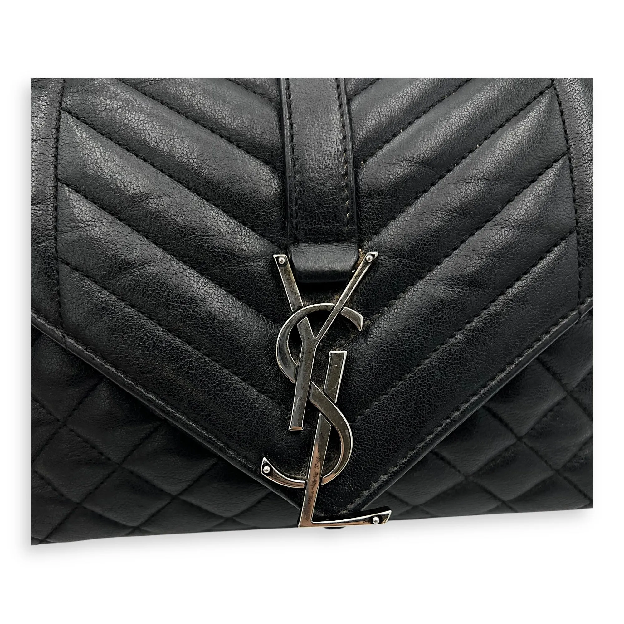 Envelope Shoulder Bag Black in Calfskin, Ruthenium hardware