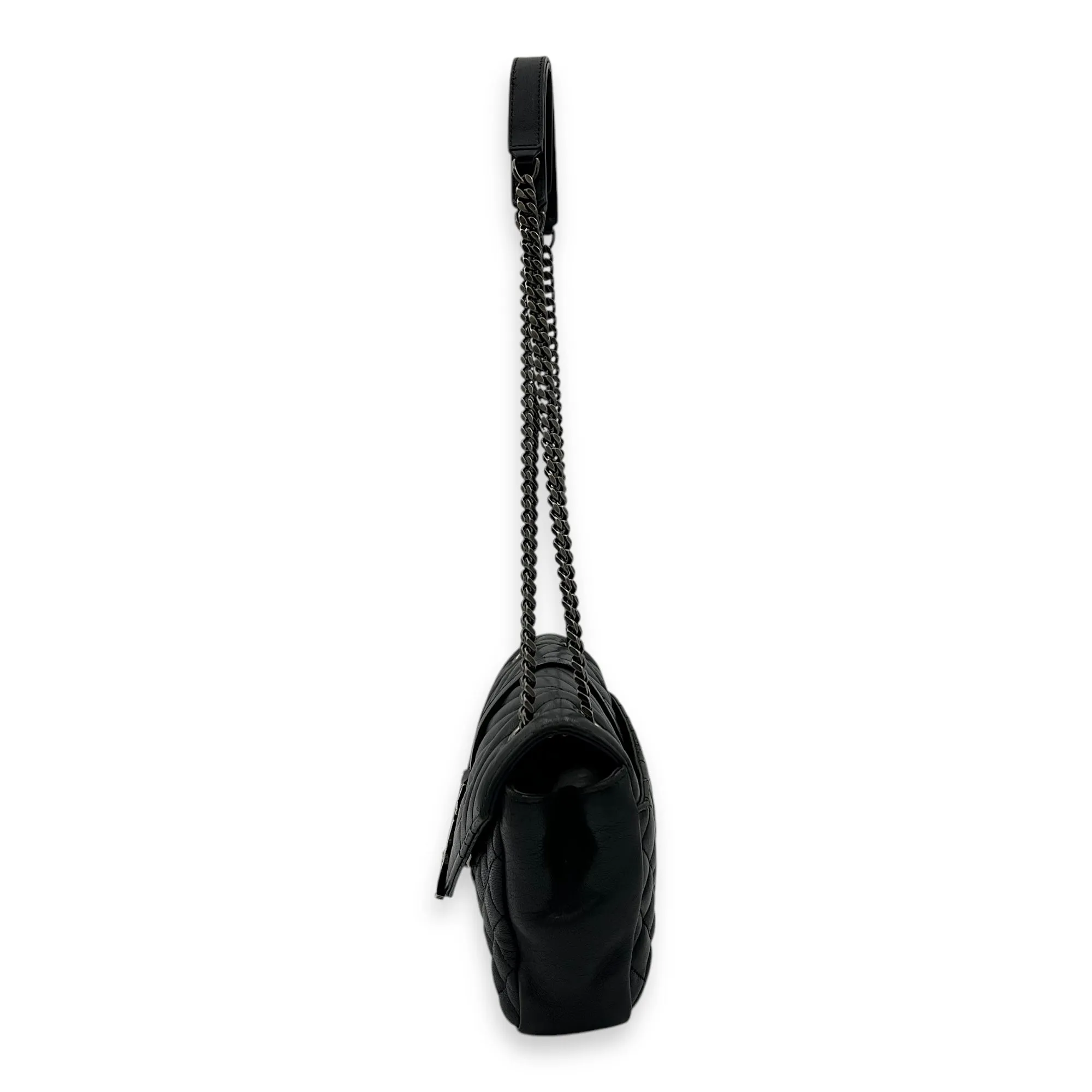 Envelope Shoulder Bag Black in Calfskin, Ruthenium hardware