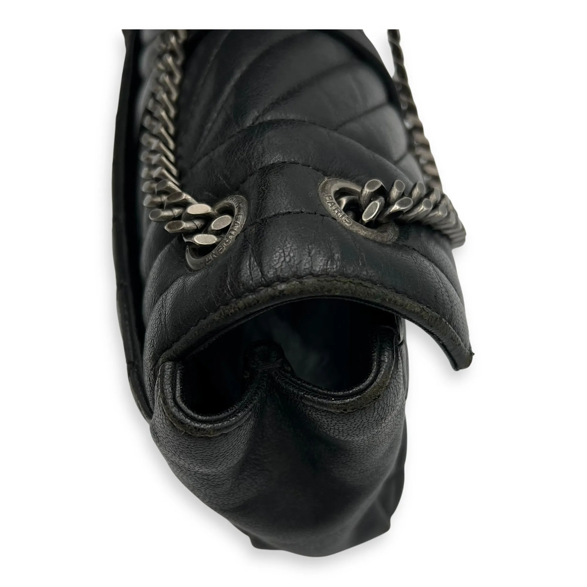 Envelope Shoulder Bag Black in Calfskin, Ruthenium hardware