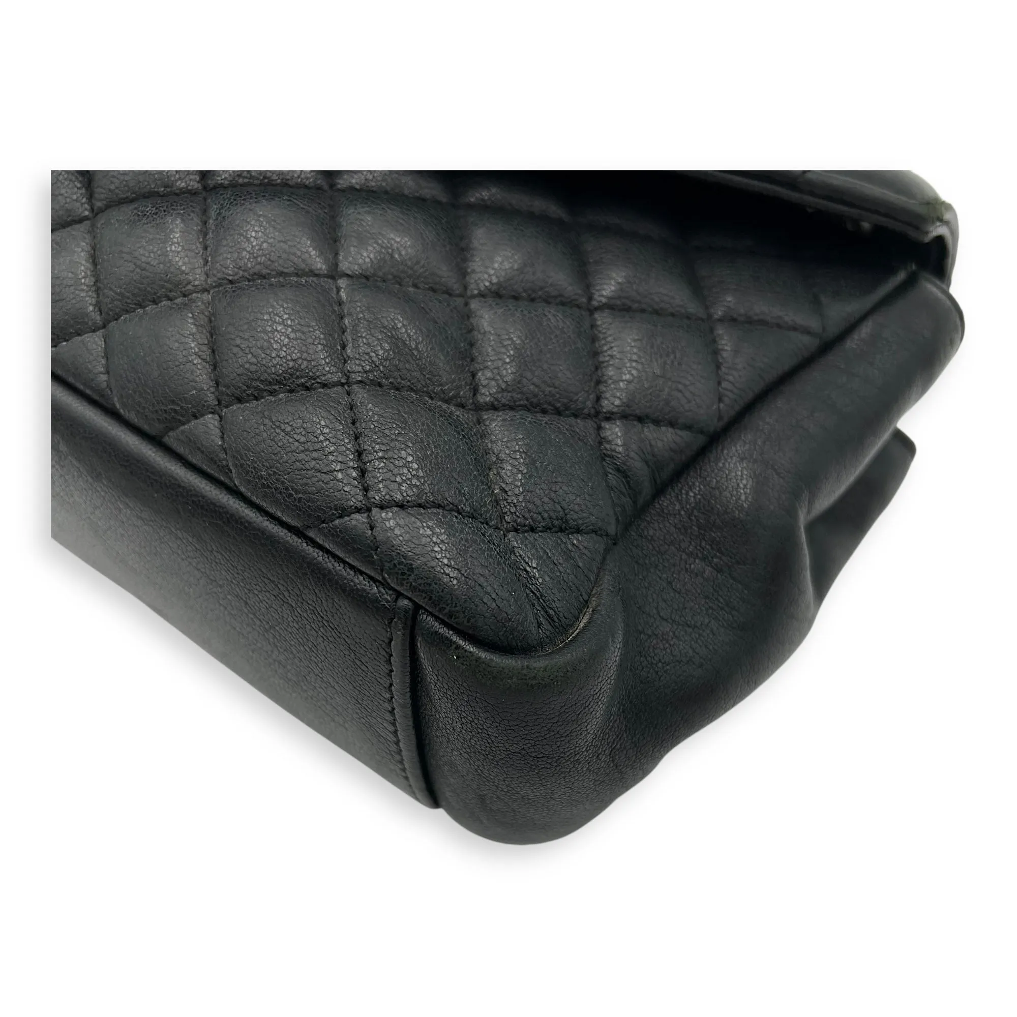Envelope Shoulder Bag Black in Calfskin, Ruthenium hardware