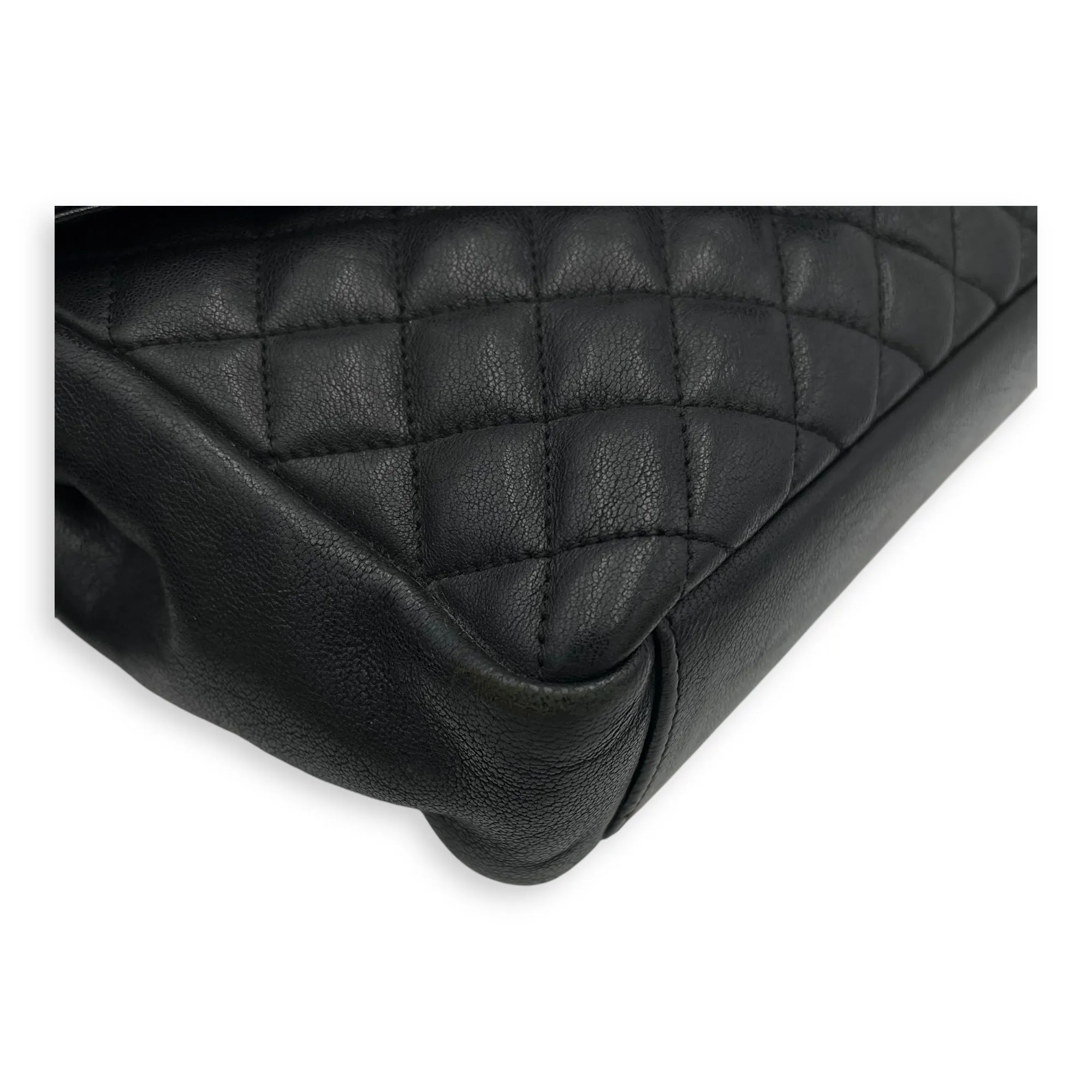 Envelope Shoulder Bag Black in Calfskin, Ruthenium hardware