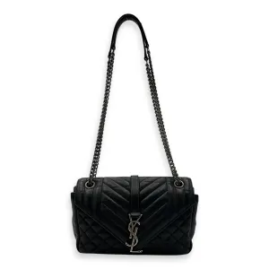 Envelope Shoulder Bag Black in Calfskin, Ruthenium hardware