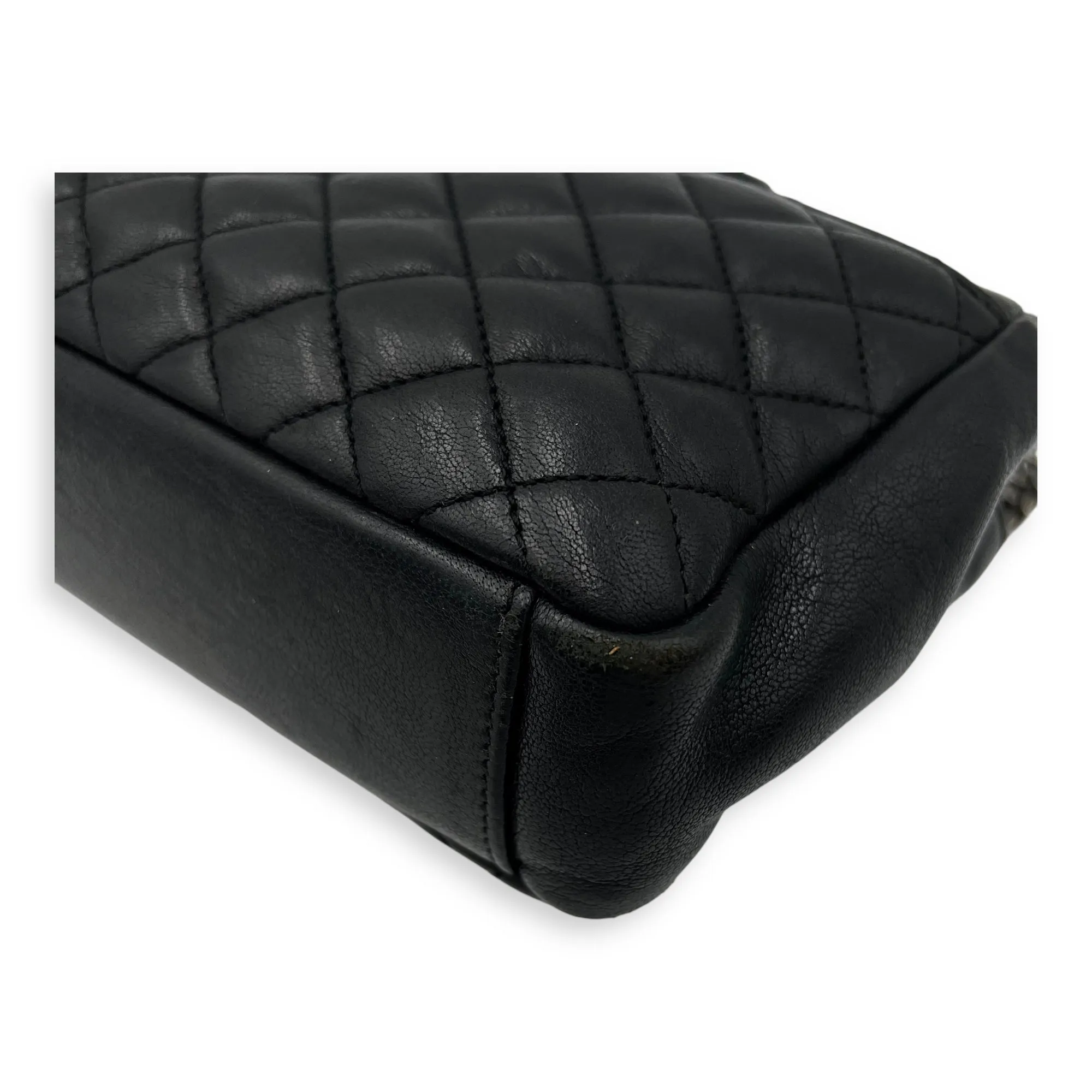 Envelope Shoulder Bag Black in Calfskin, Ruthenium hardware