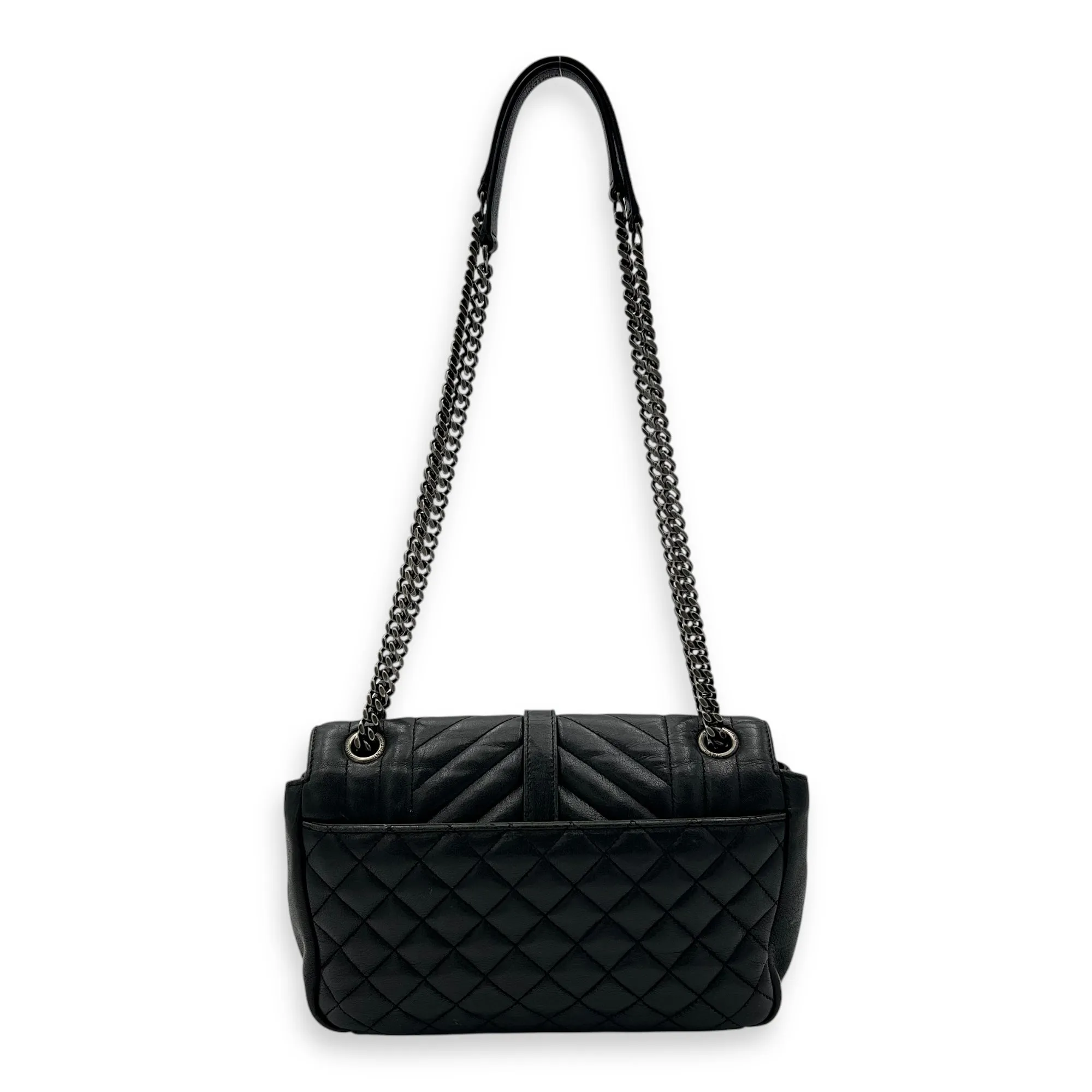 Envelope Shoulder Bag Black in Calfskin, Ruthenium hardware