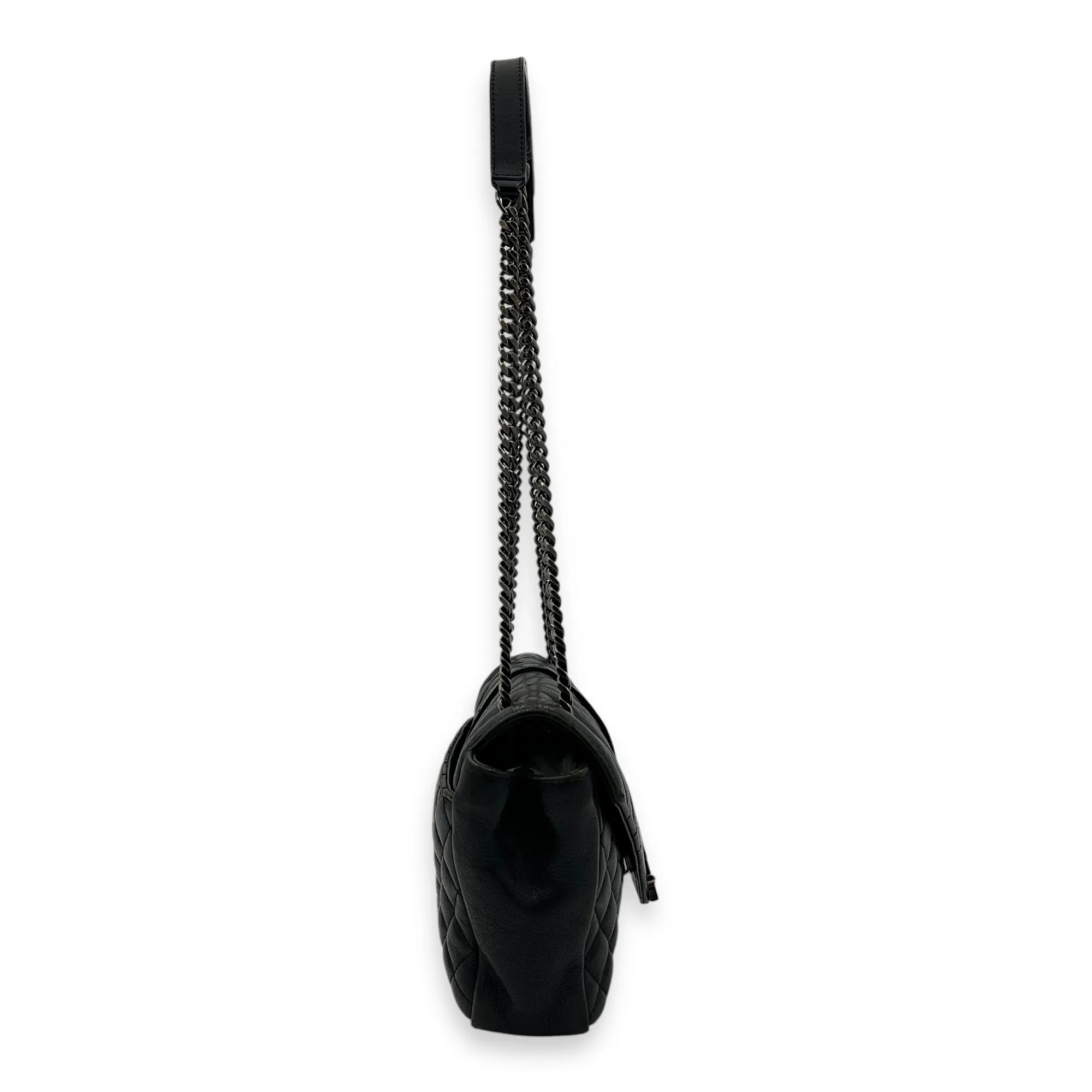 Envelope Shoulder Bag Black in Calfskin, Ruthenium hardware