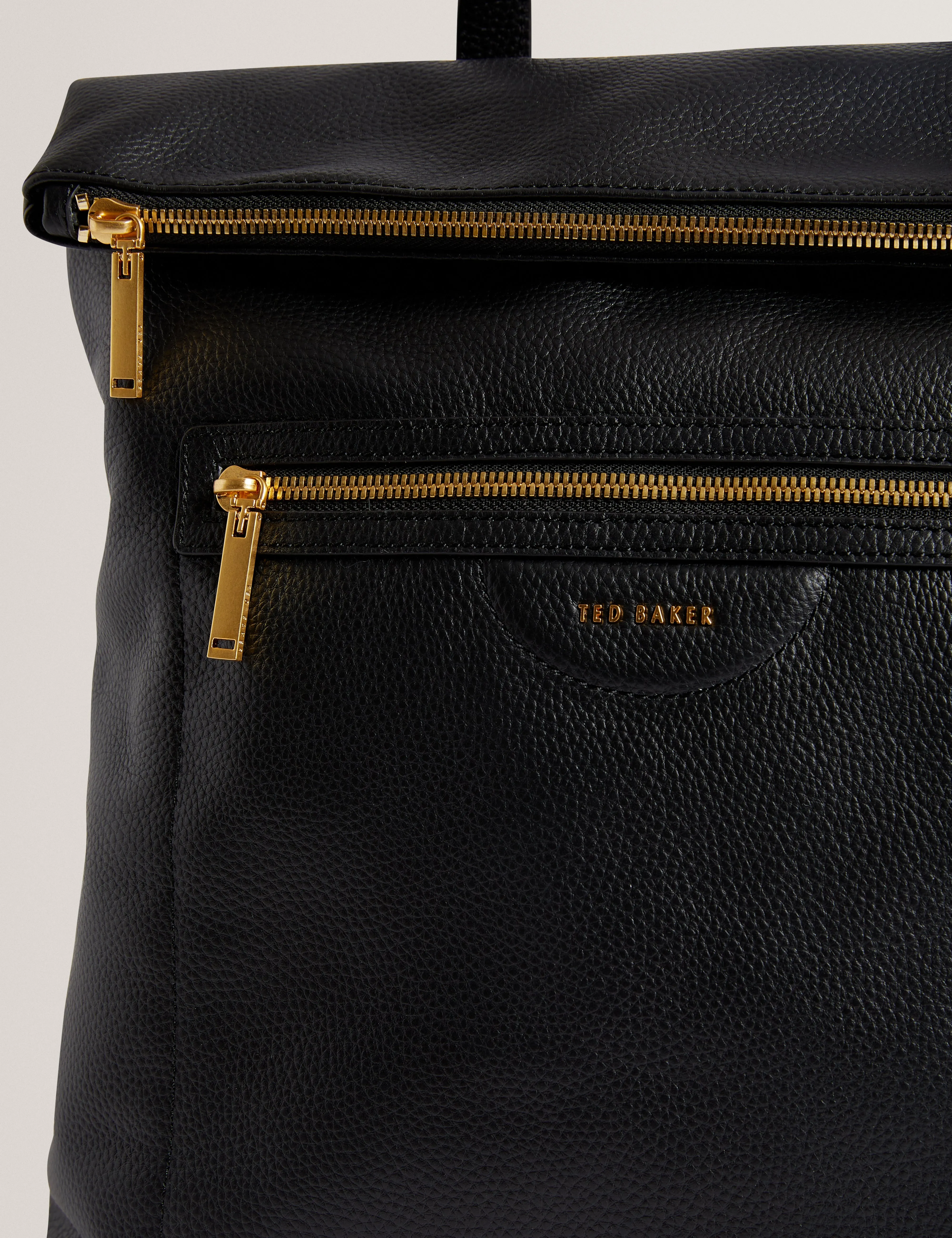 Essaya Pebbled Leather Fold Over Backpack Black