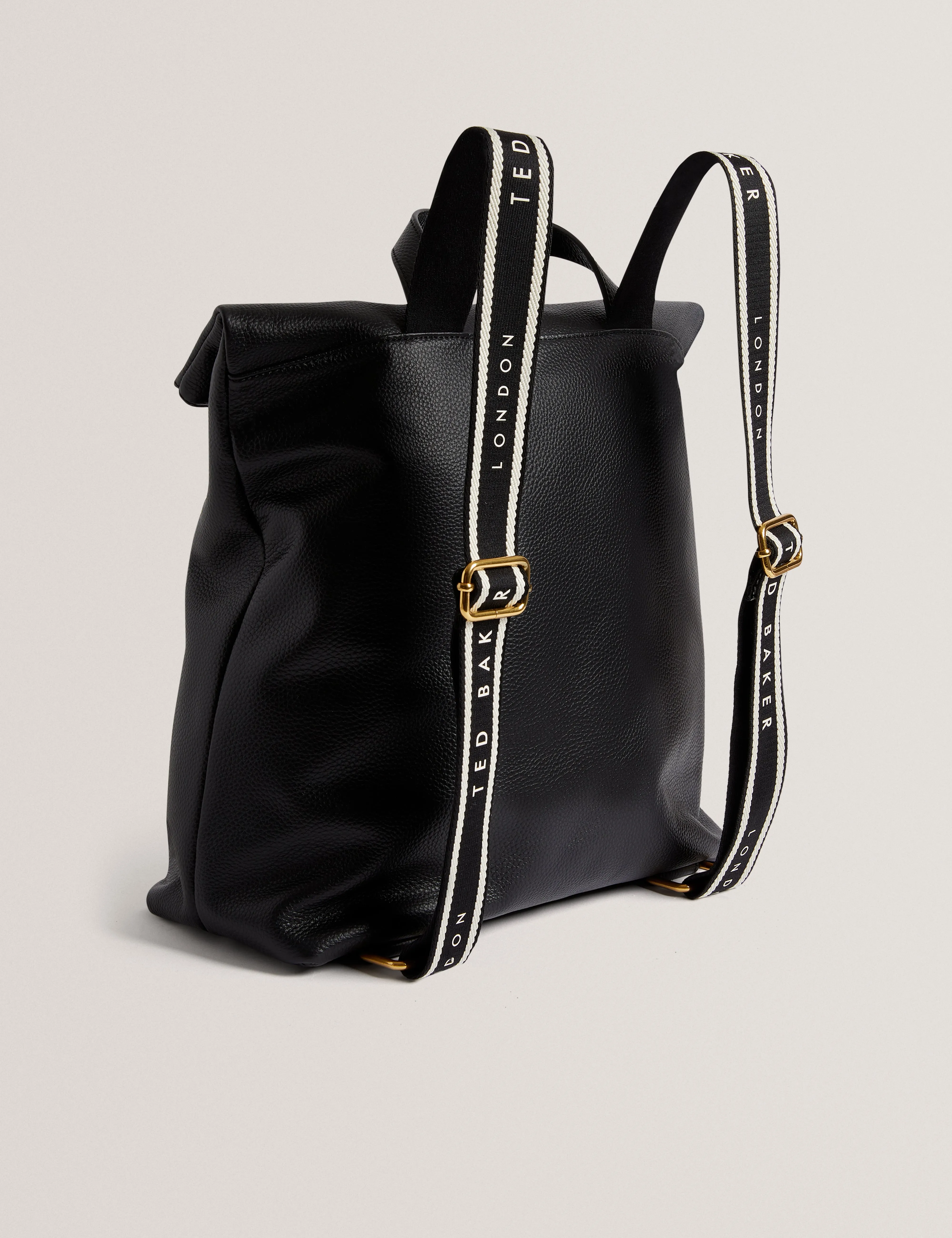 Essaya Pebbled Leather Fold Over Backpack Black