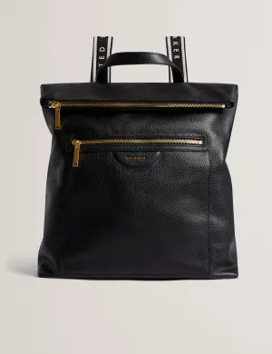 Essaya Pebbled Leather Fold Over Backpack Black