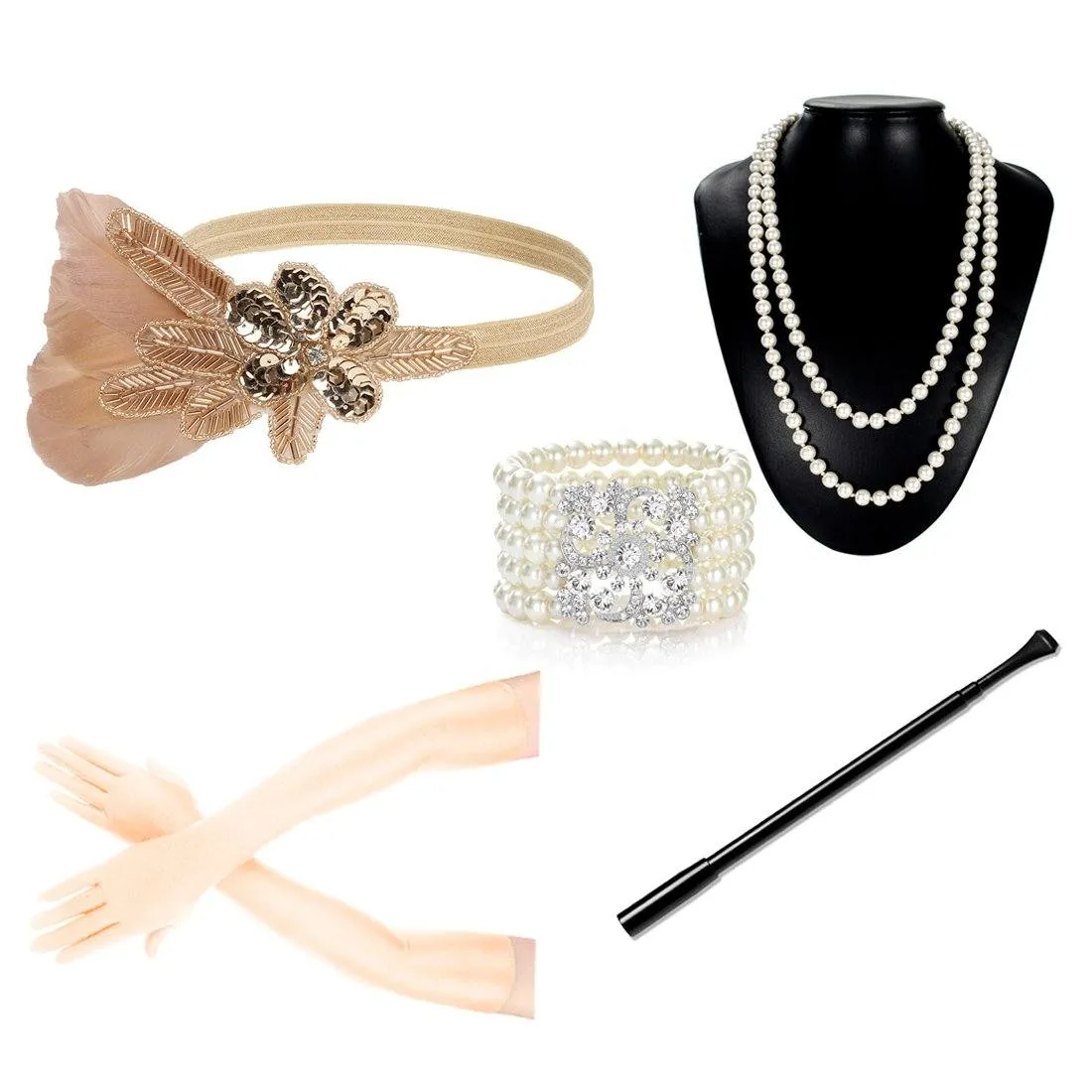 Flapper Girl Costume Accessories Set  of 5
