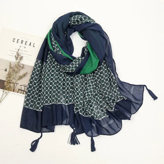 Floral Pashmina Scarf with Fringes for Women - Lightweight Soft Wrap in Various Colours