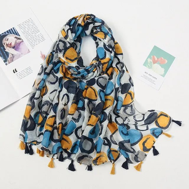 Floral Pashmina Scarf with Fringes for Women - Lightweight Soft Wrap in Various Colours