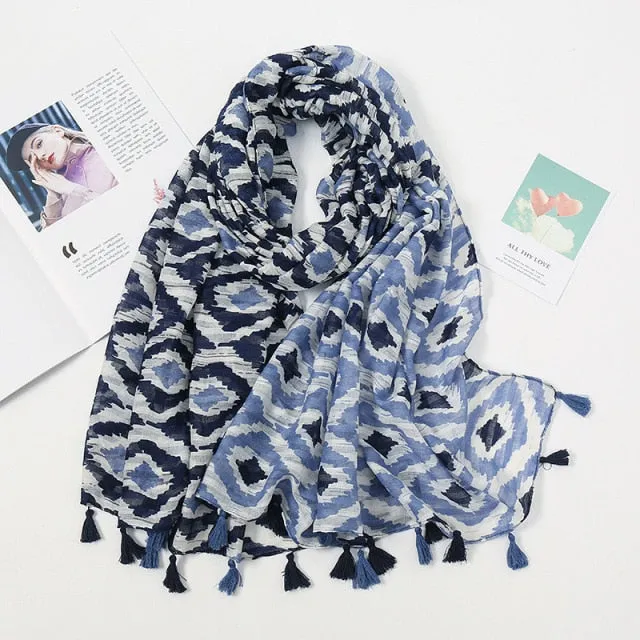 Floral Pashmina Scarf with Fringes for Women - Lightweight Soft Wrap in Various Colours
