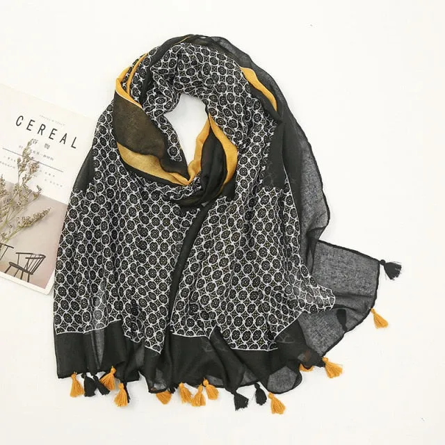 Floral Pashmina Scarf with Fringes for Women - Lightweight Soft Wrap in Various Colours