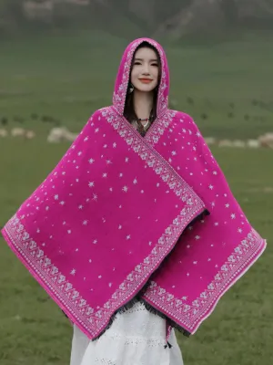 Geometric Fringed Poncho Shawl: Ethnic Style for Autumn & Winter