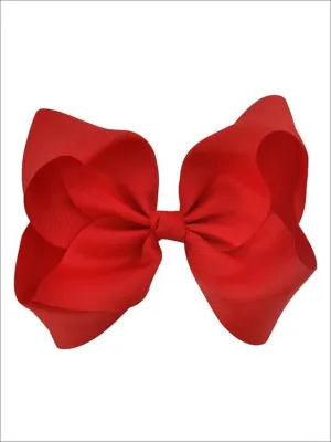 Girls Red 8 Inch Large Ribbon Hair Bow With Alligator Clip