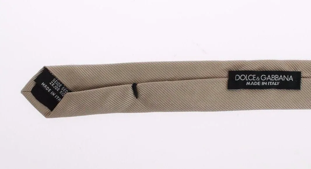 Gold Beige Solid Silk Skinny Slim Neck Tie