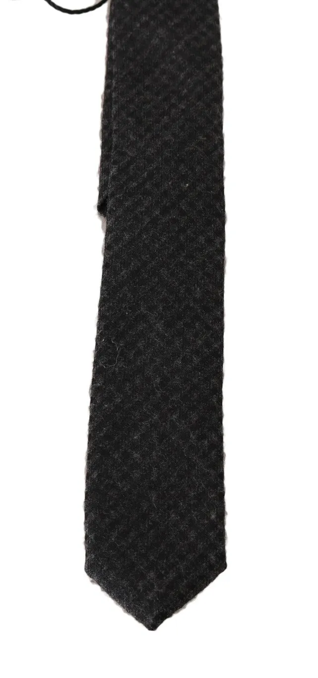 Gray Black Silk Woven Slim Tie