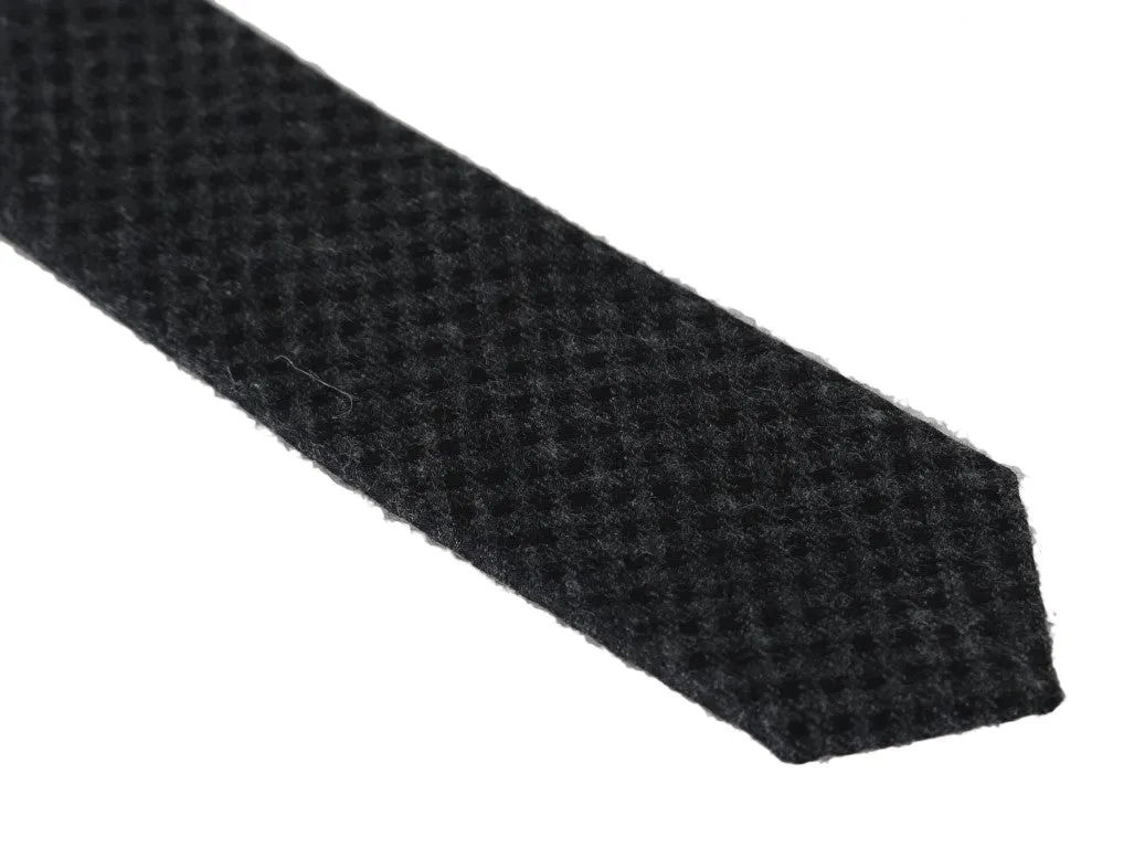 Gray Black Silk Woven Slim Tie