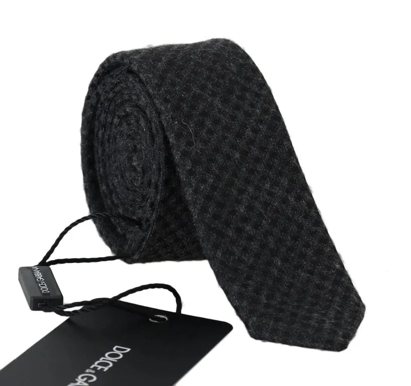 Gray Black Silk Woven Slim Tie