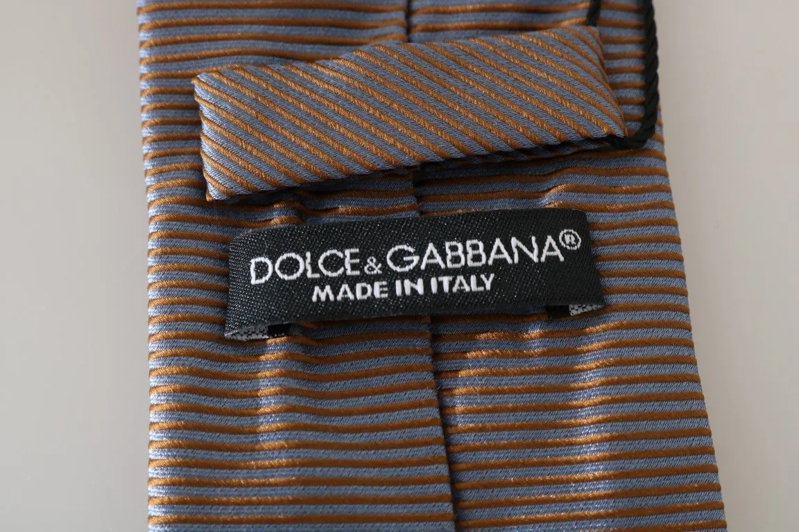 Gray Gold Silk Striped Pattern Tie