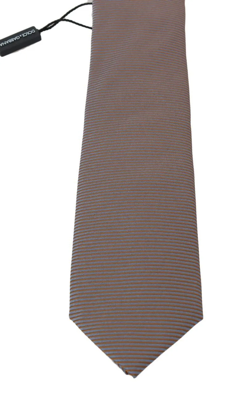 Gray Gold Silk Striped Pattern Tie