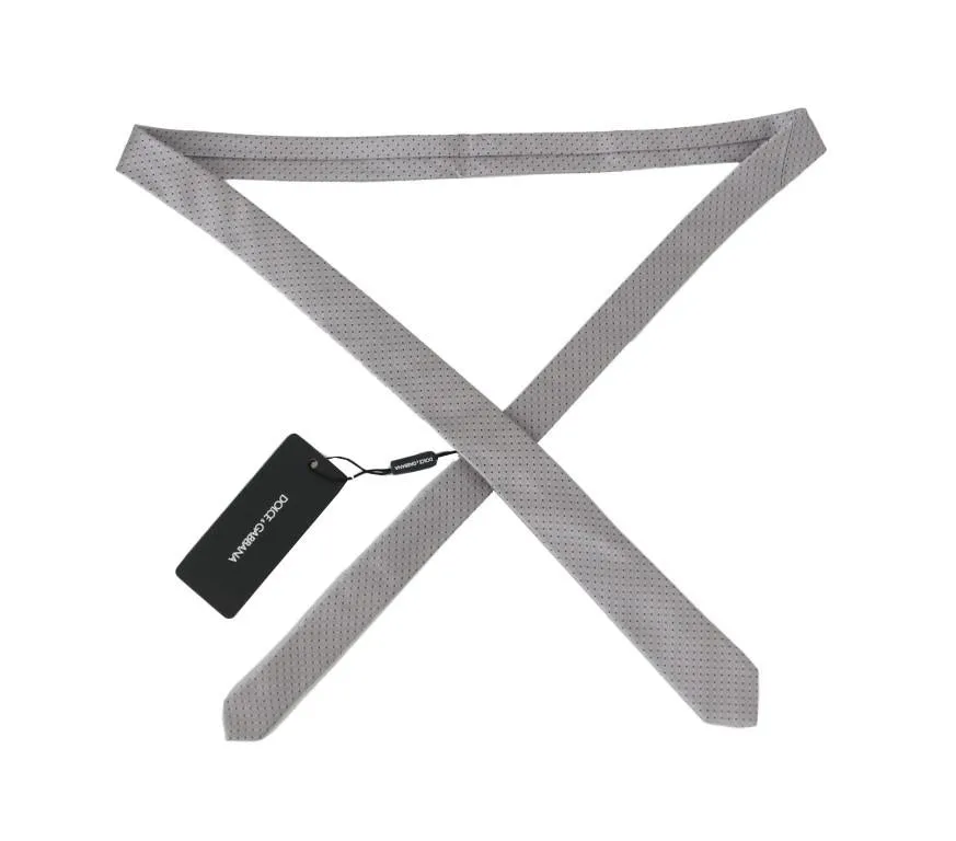 Gray Silk Black Dotted Pattern Slim Tie