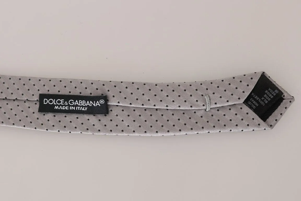 Gray Silk Black Dotted Pattern Slim Tie