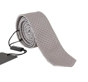 Gray Silk Black Dotted Pattern Slim Tie