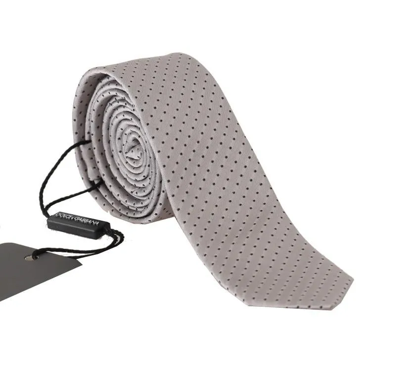 Gray Silk Black Dotted Pattern Slim Tie
