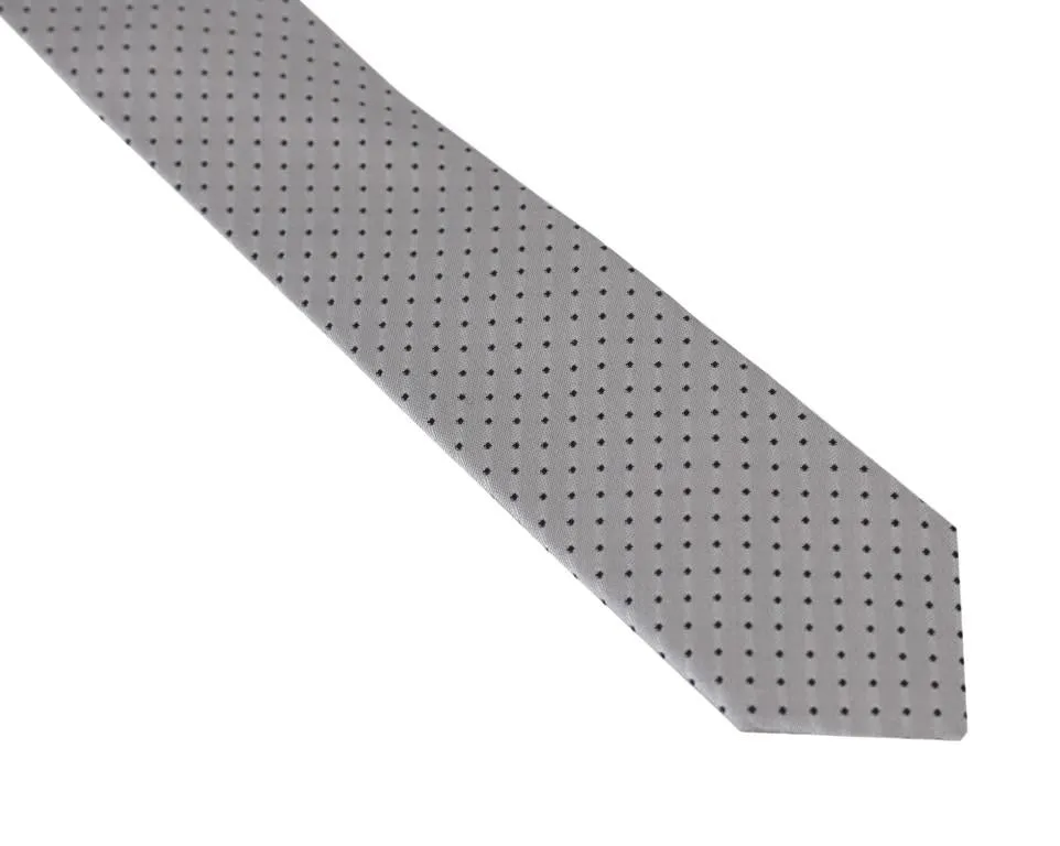 Gray Silk Black Dotted Pattern Slim Tie