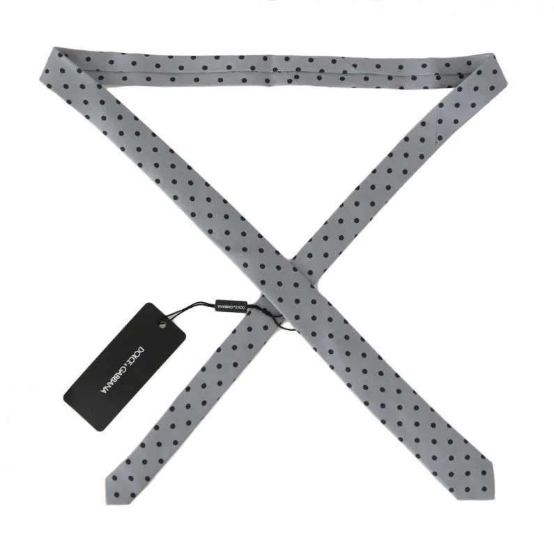 Gray Silk Black Polka Dot Print Slim Tie