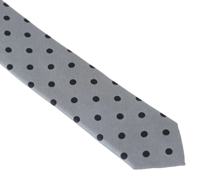 Gray Silk Black Polka Dot Print Slim Tie