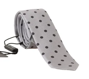 Gray Silk Black Polka Dot Print Slim Tie