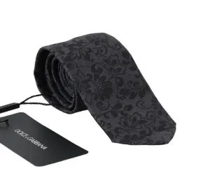 Gray Silk Floral Pattern Classic Tie