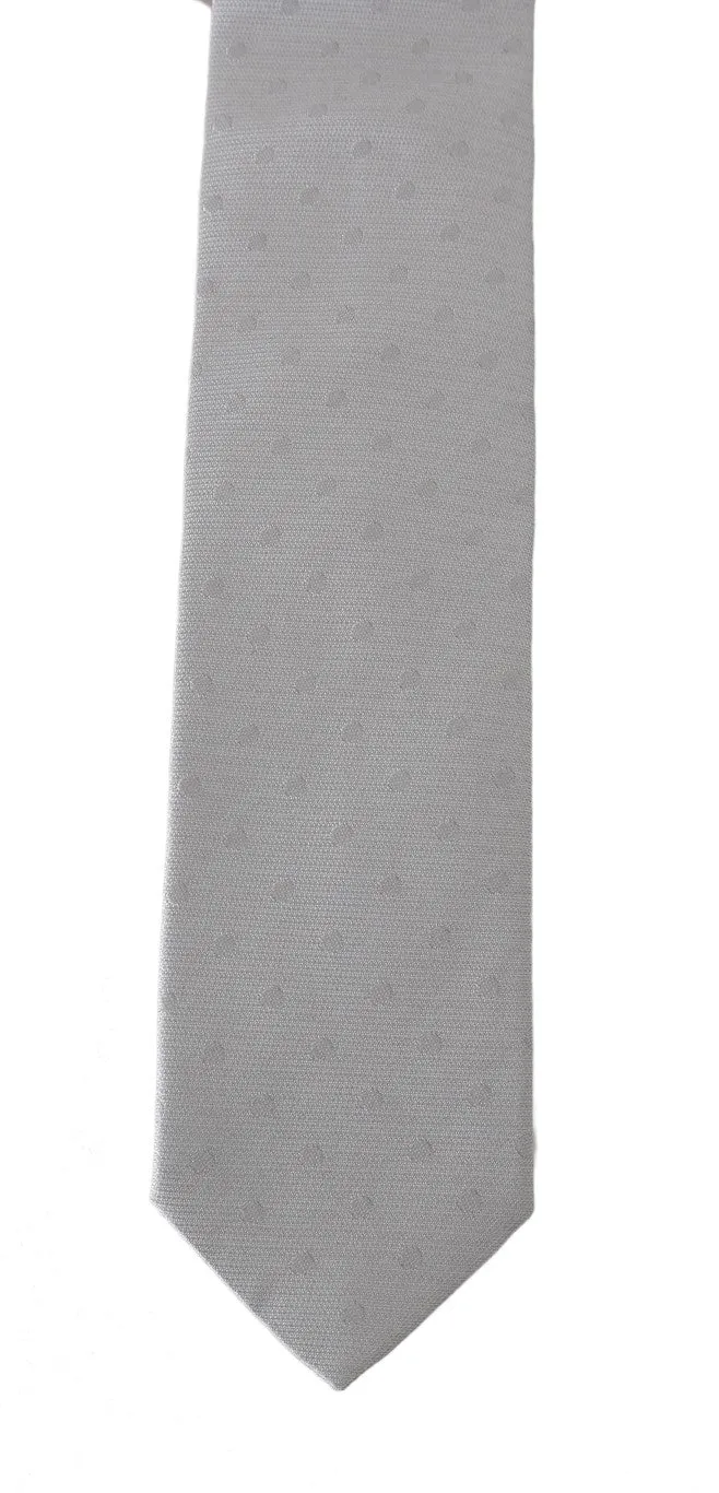 Gray Silk Polka Dot Print Tie