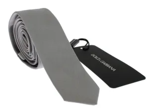 Gray Silver Solid Silk Skinny Slim Tie