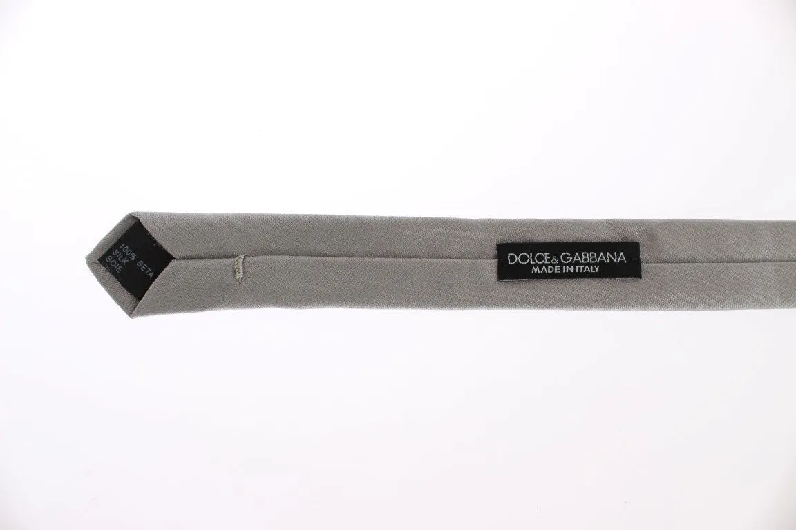 Gray Silver Solid Silk Skinny Slim Tie