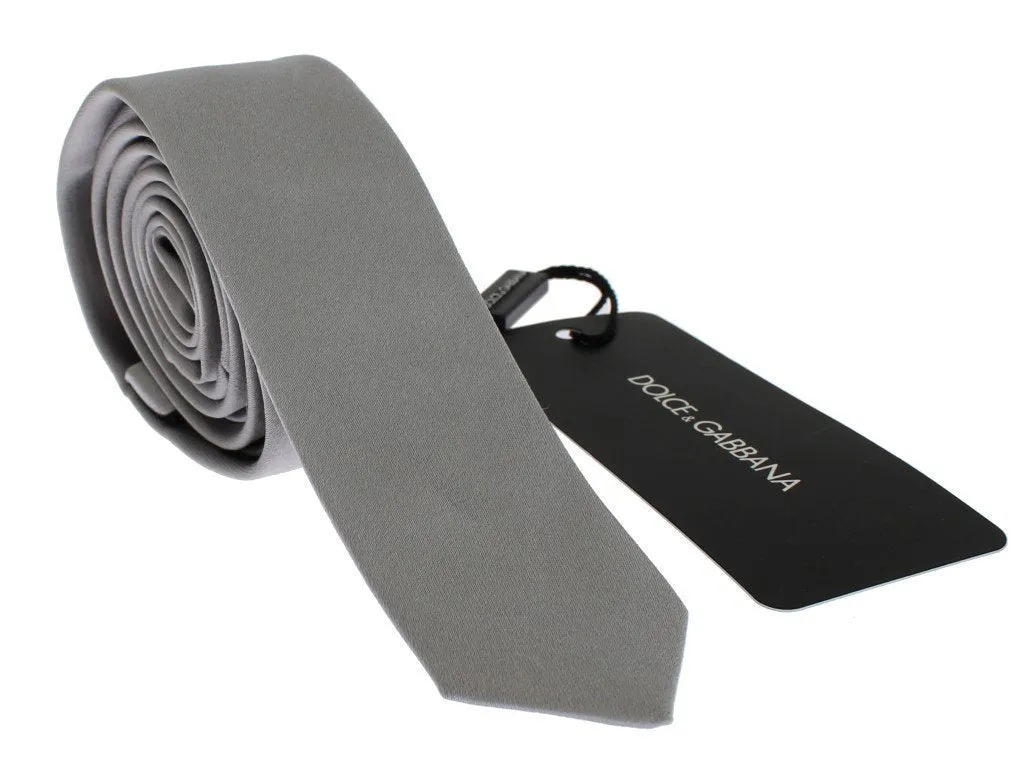 Gray Silver Solid Silk Skinny Slim Tie