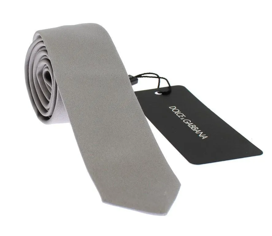 Gray Silver Solid Silk Skinny Slim Tie