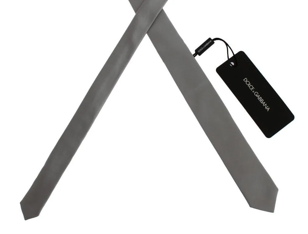 Gray Silver Solid Silk Skinny Slim Tie