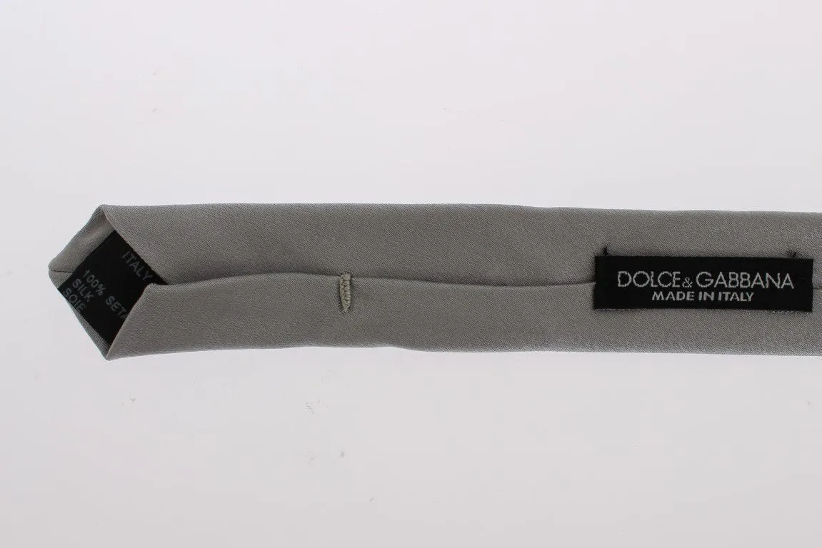 Gray Silver Solid Silk Skinny Slim Tie