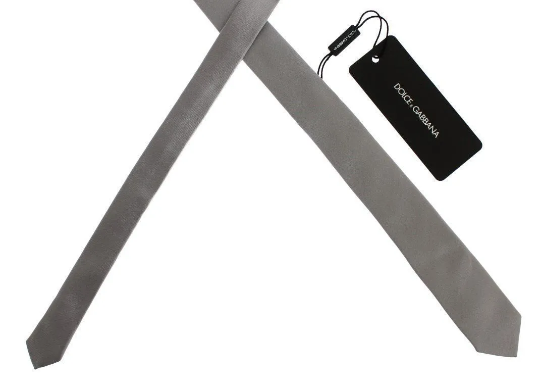 Gray Silver Solid Silk Skinny Slim Tie