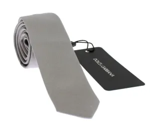 Gray Silver Solid Silk Skinny Slim Tie