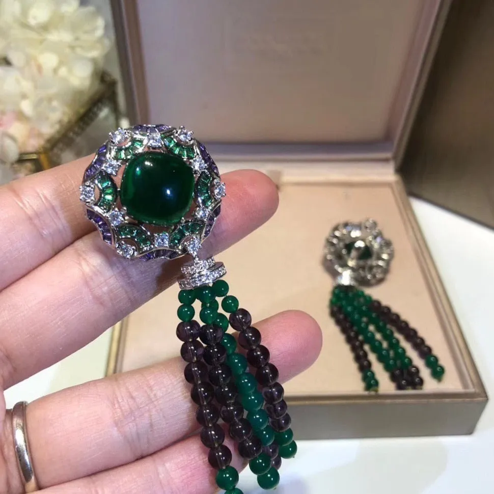 Green Chrystal Tassel Bead Fine Custom Necklace