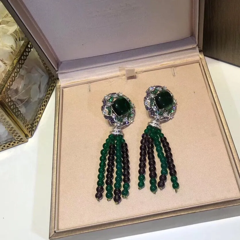 Green Chrystal Tassel Bead Fine Custom Necklace